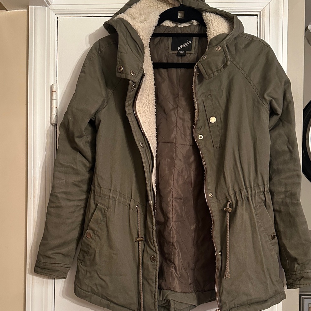 Collection B Olive Utility Jacket with Sherpa Lining